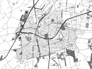 Hand-drawn black and white city map of Roosendaal, Netherlands, ready for wall art or editorial projects.