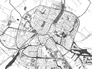Monochrome hand-drawn map of Sneek, Netherlands, ideal for decorative and editorial use.