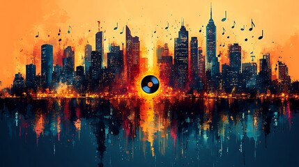 Obraz premium Cityscape with music theme