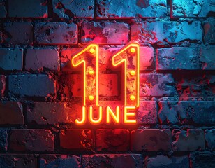 Neon date on a brick wall