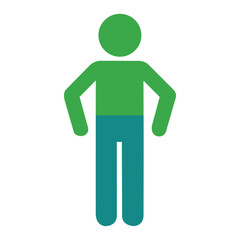 Green and blue person icon isolated on white background representing human figure and individual standing upright