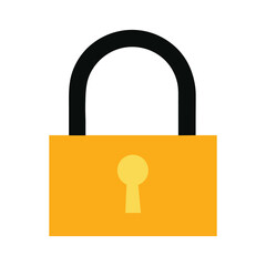 Yellow padlock icon isolated on white background representing security and protection with a keyhole in the center