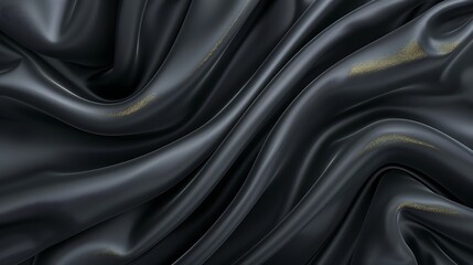 Fototapeta premium Smooth Black Fabric with Subtle Gold Accents, Draped in Elegant Waves, Perfect for Textiles and Fashion Backgrounds