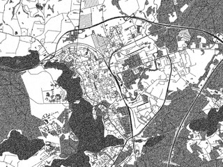 Fototapeta premium Hand-drawn style black and white city map of Elk, Poland, with detailed streets and textures.