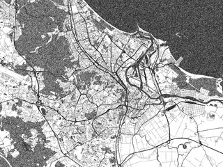 Naklejka premium Artistic urban sketch of Gdansk, Poland, detailed in black and white map form.