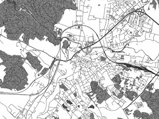 Stylized black and white urban map of Jelenia Gora, Poland, hand-drawn for decor and creative use.