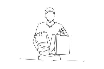 Delivery goods and food concept. Single line draw design. Vector graphic illustration