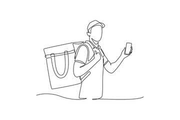 Delivery goods and food concept. Single line draw design. Vector graphic illustration