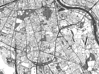 Naklejka premium Poster-ready black and white illustration map of Mokotow, Poland, detailed and artistic.