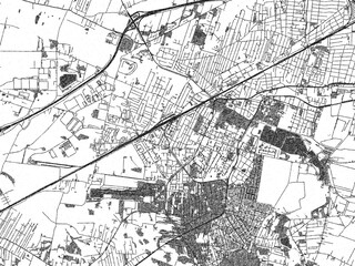 Fototapeta premium Monochrome hand-drawn map of Pruszkow, Poland, ideal for decorative and editorial use.