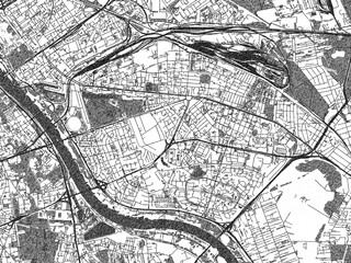 Naklejka premium Stylized black and white urban map of Praga Poludnie, Poland, hand-drawn for decor and creative use.