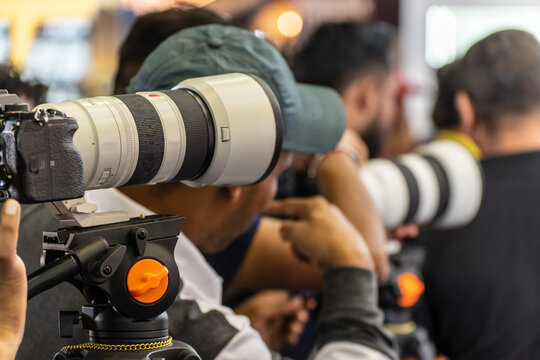 Close-up of journalists talking picture 