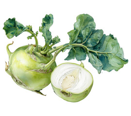 watercolor kohlrabi clipart isolated on a transparent background.