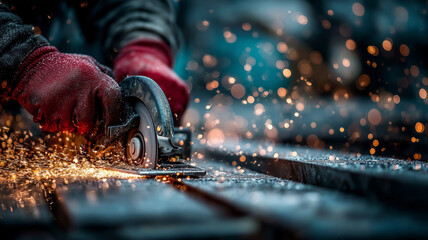 Crafting metal sparks through electric cutting on an industrious worksite