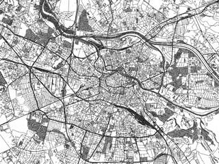 Fototapeta premium Hand-drawn style black and white city map of Wroclaw, Poland, ready for wall art or editorial projects.