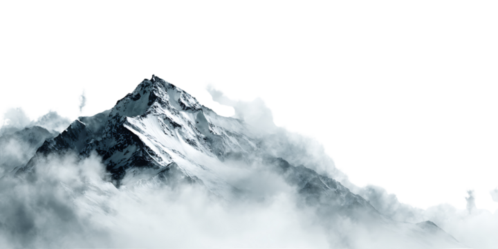 Snowy Mountain Peak with Clouds Isolated on Transparent Background