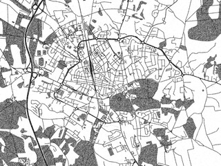 Stylized decorative city map of Caldas da Rainha, Portugal, hand-drawn in black and white.