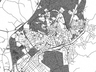 Naklejka premium Monochrome hand-drawn map of Castelo Branco, Portugal, ideal for decorative and editorial use.