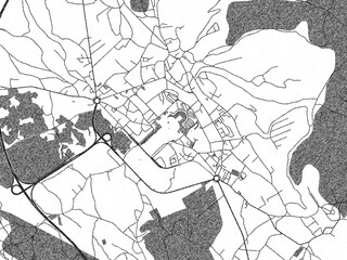 Stylized decorative city map of Fatima, Portugal, hand-drawn in black and white.