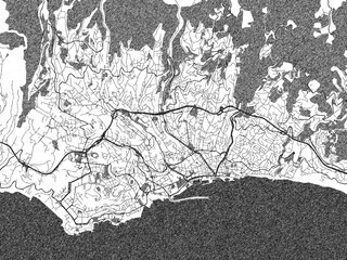 Minimalist monochrome city map of Funchal, Portugal, illustrated with urban detail.