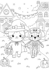 Adorable Halloween Coloring Book Spooky Cute Cat & Dog