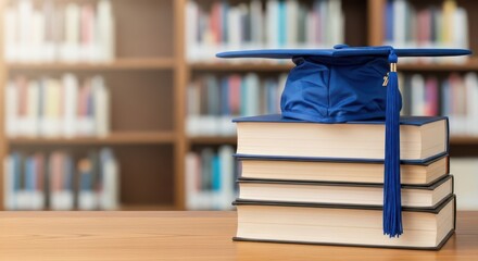 Academic Achievement and Knowledge Acquisition symbolized by Graduation Cap on Books