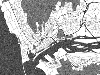 Obraz premium Monochrome hand-drawn map of Viana do Castelo, Portugal, ideal for decorative and editorial use.