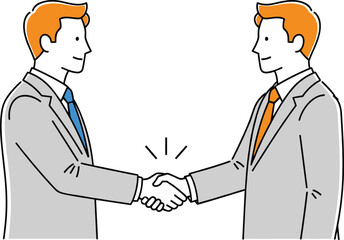 Obraz premium Business handshake illustration, cartoon office workers, professional agreement concept, corporate partnership, deal making