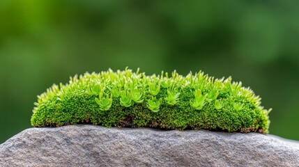 Lush Green Moss on Gray Stone A Close Up View