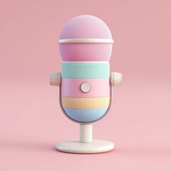 Pastel Rainbow Retro Microphone 3D Render Perfect for Podcast Branding and Music Streaming