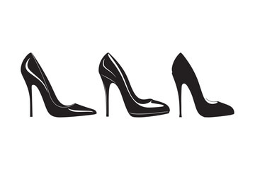 Three elegant black high heel shoes in a row