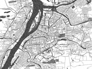 Naklejka premium Illustrated map of Astrakhan, Russian Federation, in black and white hand-drawn digital style.