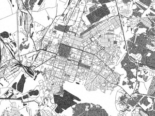 Obraz premium Monochrome hand-drawn map of Berezniki, Russian Federation, ideal for decorative and editorial use.