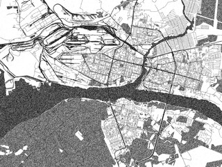 Fototapeta premium Detailed black and white map of Cherepovets, Russian Federation, in artistic sketch style.