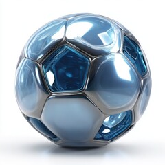 Naklejka premium Futuristic Blue and Silver Soccer Ball 3D Render Perfect for Sports and Technology Designs