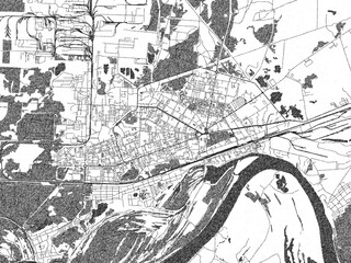 Fototapeta premium Decorative black and white map of Dzerzhinsk, Russian Federation, rendered in sketch-like style.