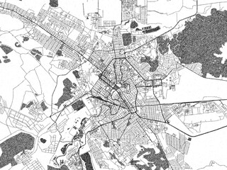 Fototapeta premium Poster-ready black and white illustration map of Groznyy, Russian Federation, detailed and artistic.