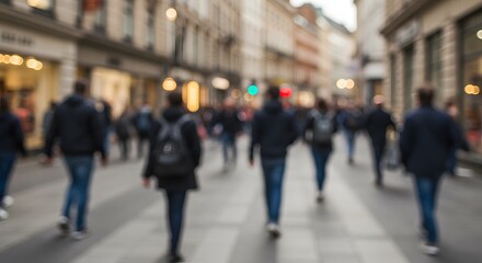 City street pedestrians blurred