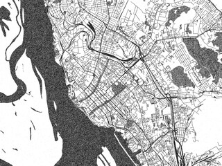 Fototapeta premium Sketch-style black and white map of Khabarovsk, Russian Federation, perfect for illustration and wall art.