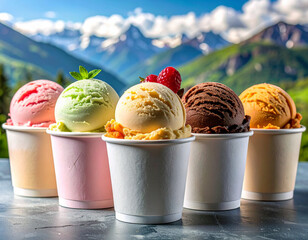 アイスクリームと自然/バニラ・イチゴ・チョコ