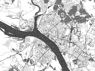Naklejka premium Detailed artistic sketch map of Kostroma, Russian Federation, in monochrome black and white.