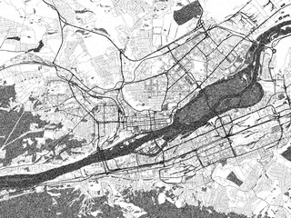 Fototapeta premium Illustrated map of Krasnoyarsk, Russian Federation, in black and white hand-drawn digital style.