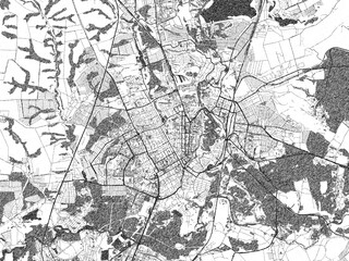 Naklejka premium Minimal poster-style map of Kursk, Russian Federation, hand-drawn in monochrome.