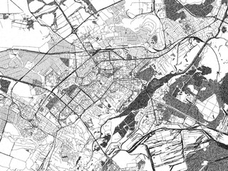 Naklejka premium Stylized decorative city map of Lipetsk, Russian Federation, hand-drawn in black and white.