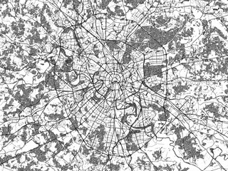 Stylized decorative city map of Moscow, Russian Federation, hand-drawn in black and white.