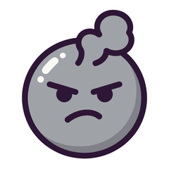 Angry gray round emoji with furrowed eyebrows and steam, a negative emotion and feeling illustration.