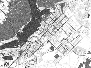 Fototapeta premium Artistic urban sketch of Naberezhnyye Chelny, Russian Federation, detailed in black and white map form.