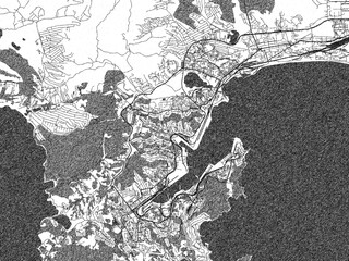 Artistic urban sketch of Nakhodka, Russian Federation, detailed in black and white map form.