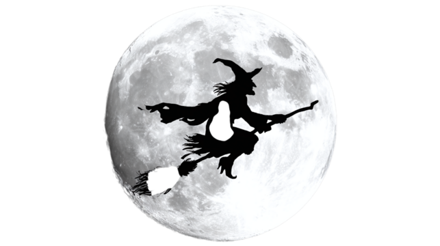 Witch flying against full moon isolated on transparent background - Powered by Adobe