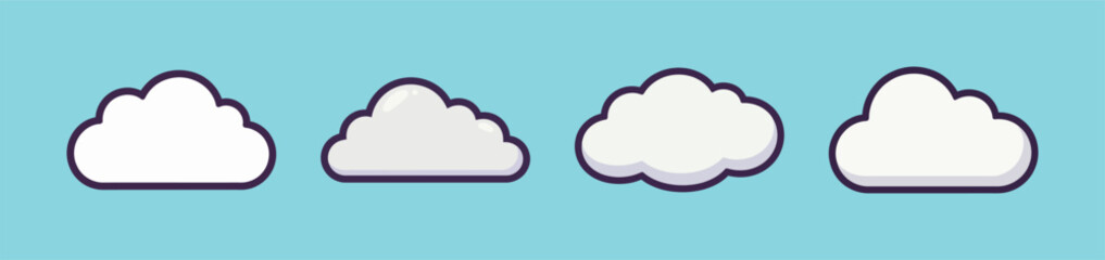 Set of various cloud shapes on a blue background, a simple and dreamy graphic resource for design projects.